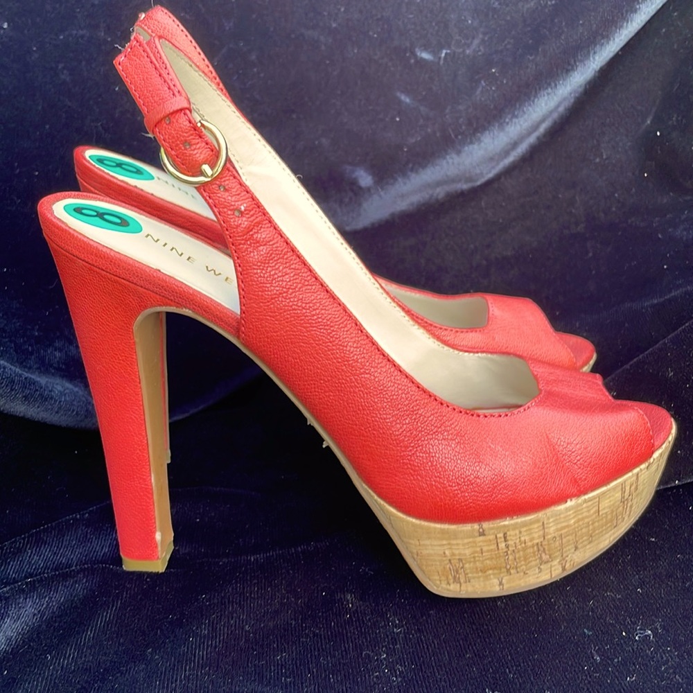 NINE WEST LEATHER PEACH PEEP TOE HIGH HEEL SANDALS - 8 - NEW ! 🍑🧡🔥 - Picture 9 of 13